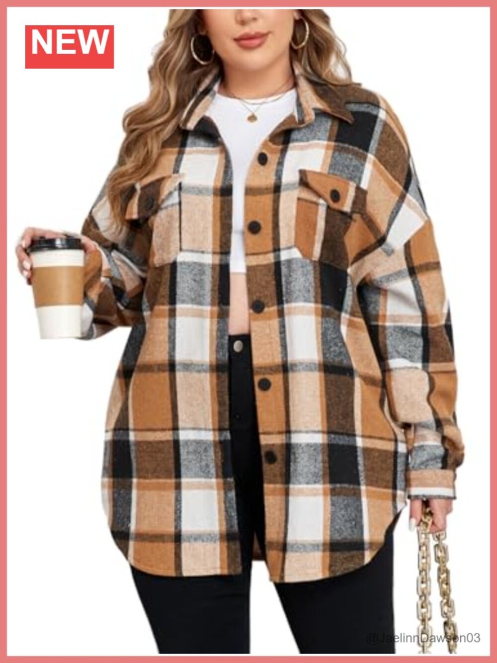Plus Size Flannel Plaid Corduroy Shacket Oversized Button Down Winter Coat